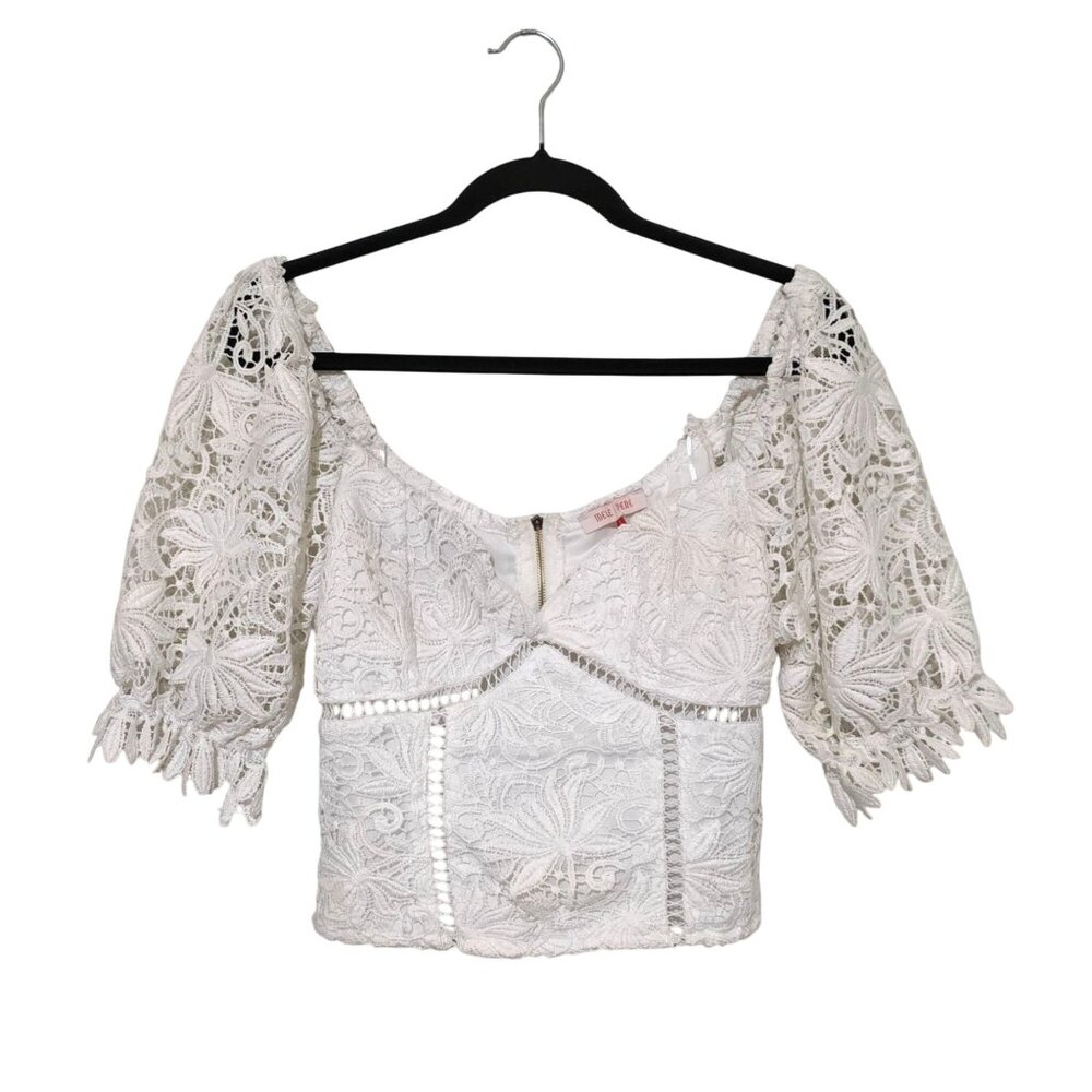 Mele E Pere Womens Lace Bustier Crop Top Large Open Boho Hippie Puff Coquette